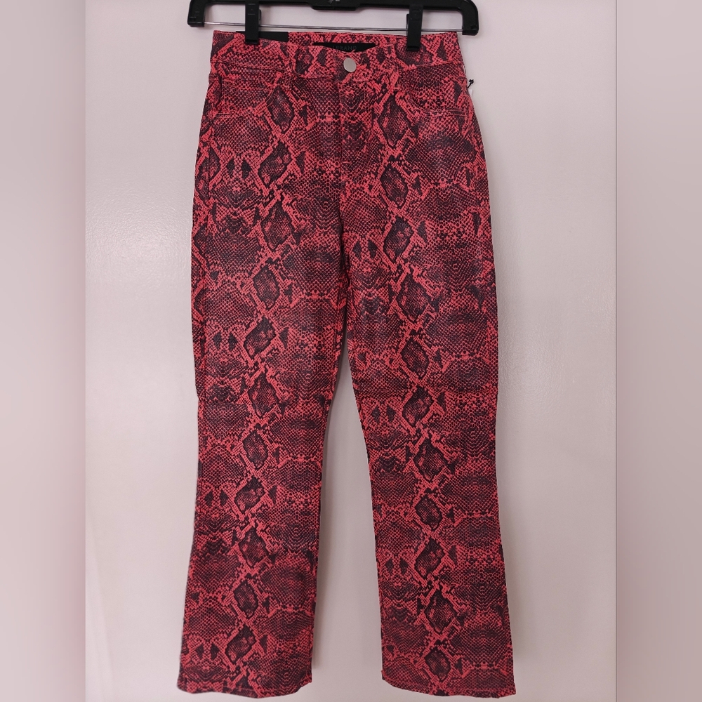 J Brand SELENA Mid-Rise Crop Boot Jeans Coated Kalani Boa Snake Print